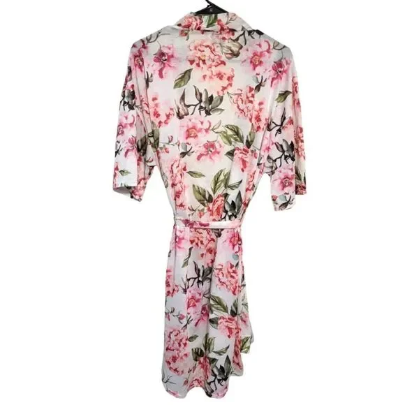 #32 Show Me Your Mumu Pink Floral Short Open Front Robe w/Belt, S - Picture 2 of 6